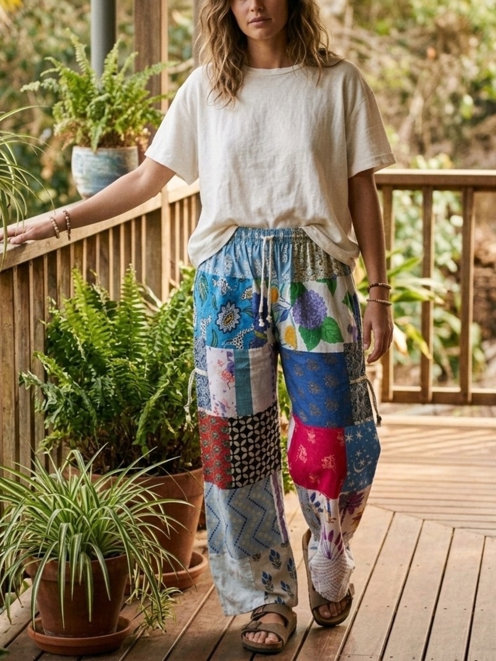 Ashley Taylor Boho Patchwork Wide-Leg Pants